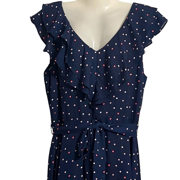 RN Studio by Ronni Nicole Navy Polka Dot Chiffon Dress Size 14 - Picture 4 of 12